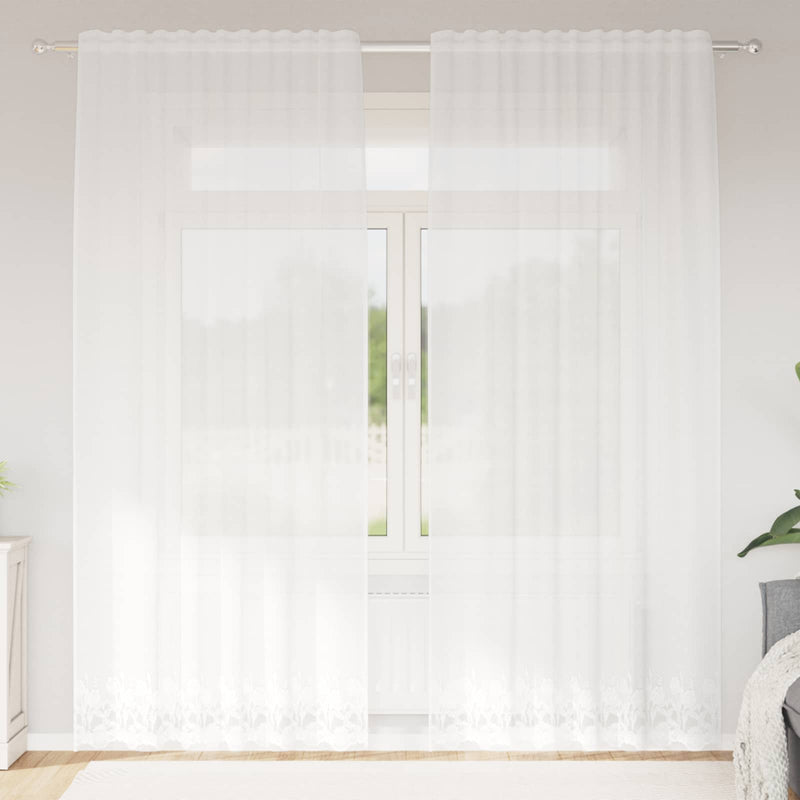 Load image into Gallery viewer, Vidaxl kantgordijn met gordijnen bloemen wit 240 x 150 cm polyester
