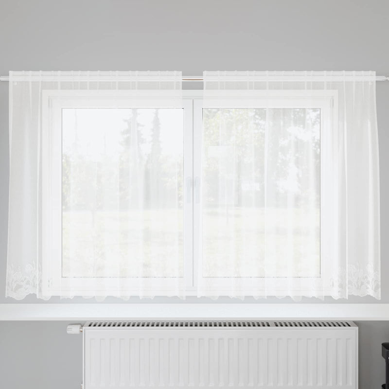 Load image into Gallery viewer, Vidaxl kantgordijn met gordijnen bloemen wit 140 x 200 cm polyester
