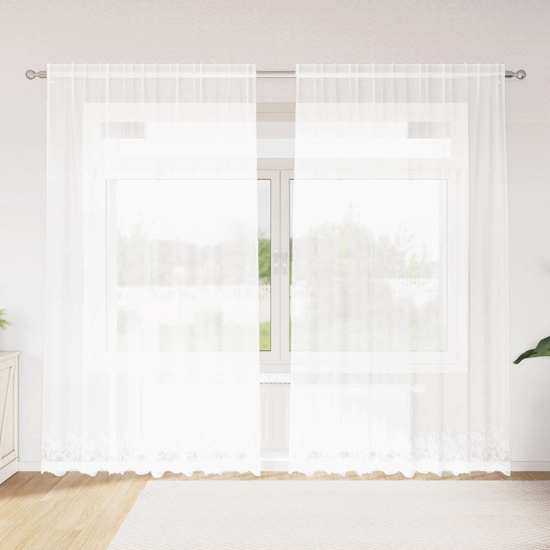 Load image into Gallery viewer, Vidaxl kantgordijn met gordijnen bloemen wit 245 x 200 cm polyester
