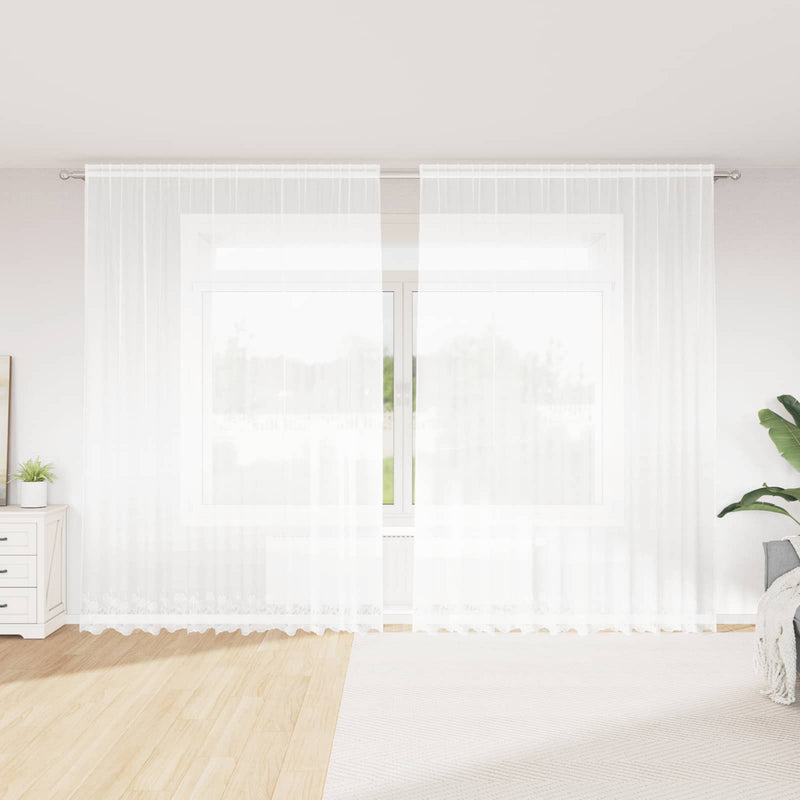 Load image into Gallery viewer, Vidaxl kantgordijn met gordijnen bloemen wit 300 x 300 cm polyester

