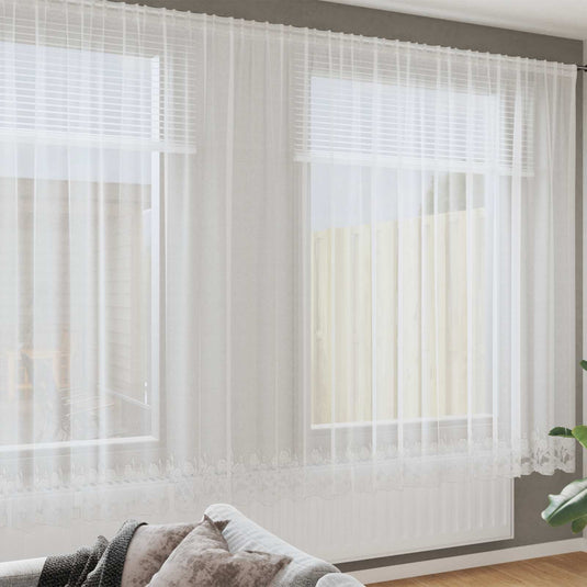 Vidaxl kantgordijn met gordijnen bloemen wit 200 x 400 cm polyester