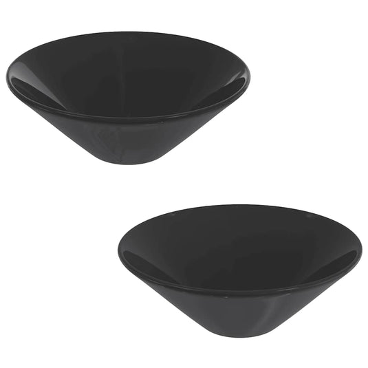 Vidaxl wastafels 2 st ø42x14 cm keramiek glanzend zwart