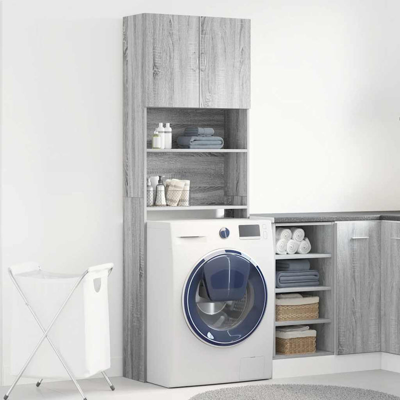 Load image into Gallery viewer, Vidaxl wasmachinekast 64x24x190 cm bewerkt hout grijs sonoma eikenkl
