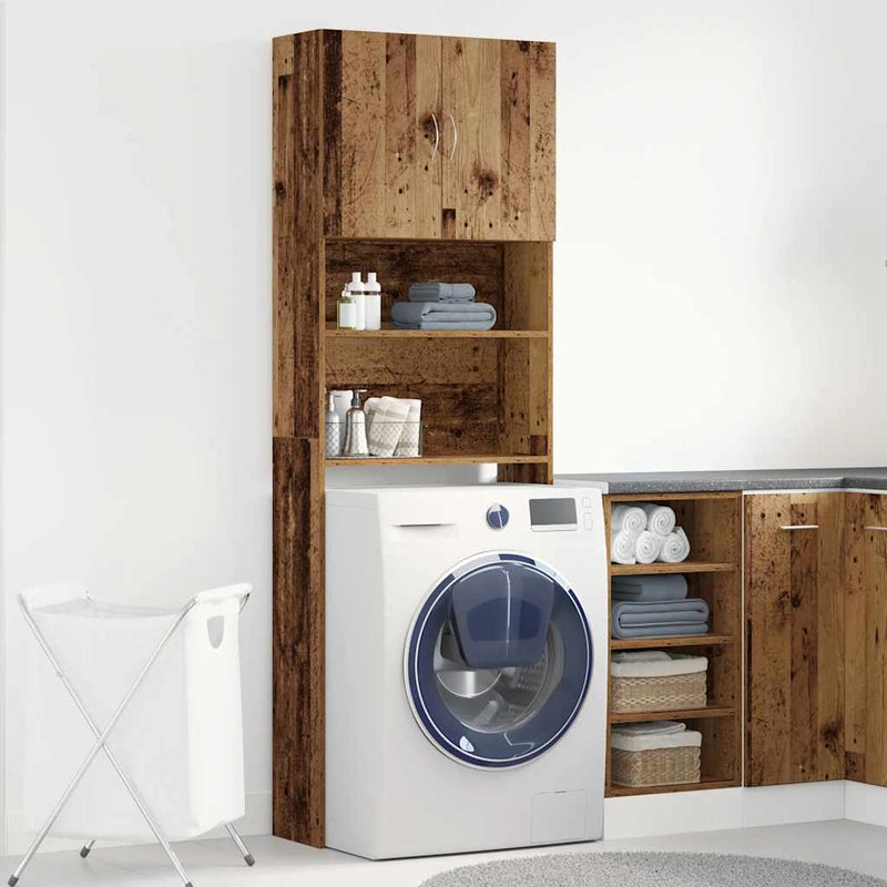 Load image into Gallery viewer, Vidaxl wasmachinekast 64x24x190 cm bewerkt hout oud houtkleurig
