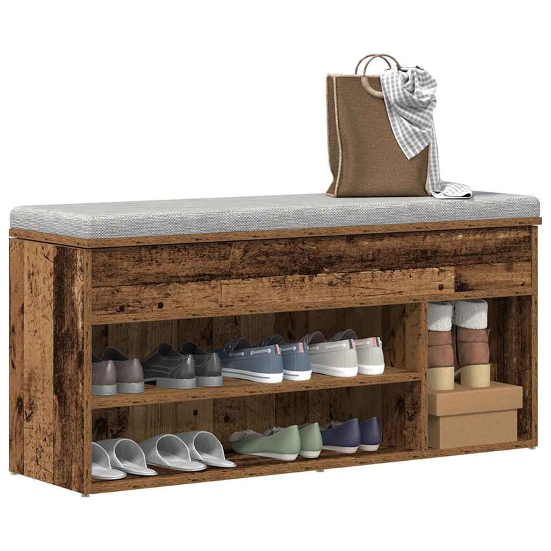 Load image into Gallery viewer, Vidaxl schoenenbank 102x30,5x45 cm bewerkt hout oud houtkleurig
