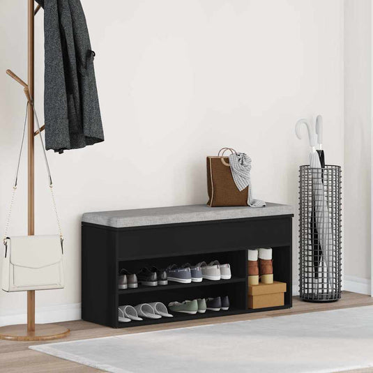 Vidaxl schoenenbank 102x30,5x45 cm bewerkt hout zwart