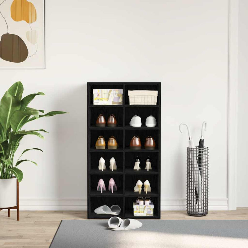 Load image into Gallery viewer, Vidaxl schoenenrek 54x34x100,5 cm spaanplaat zwart eikenkleurig
