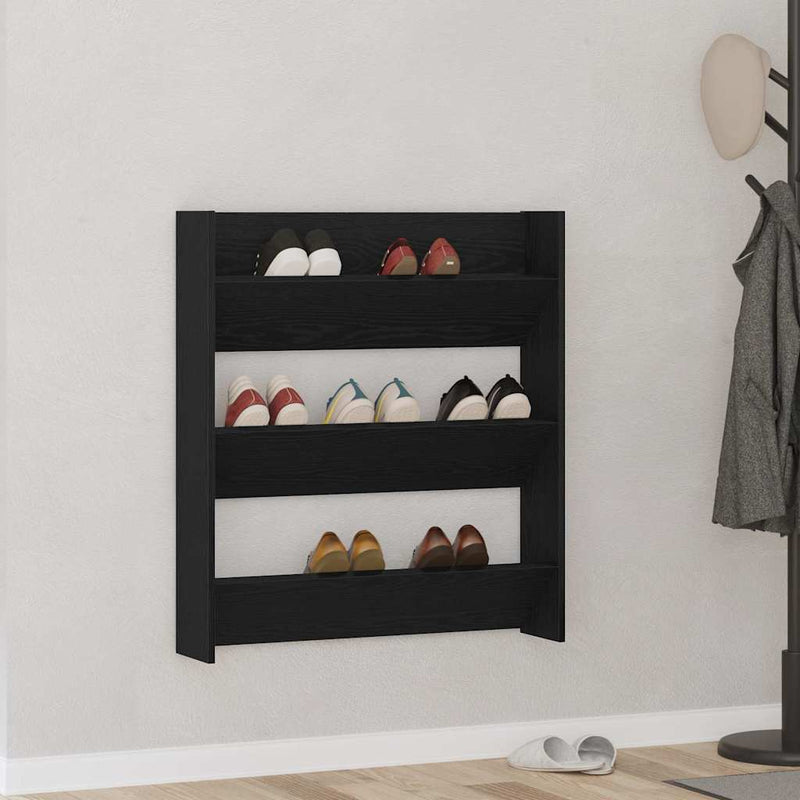 Load image into Gallery viewer, Vidaxl schoenenkast met plank zwart eiken 80 x 18 x 90 cm bewerkt hout
