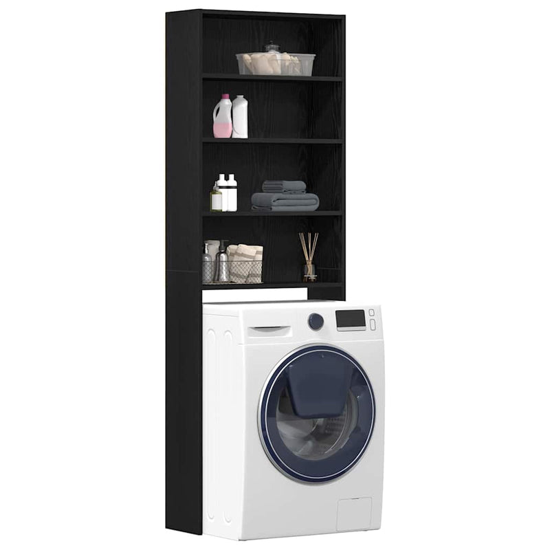 Load image into Gallery viewer, Vidaxl wasmachinekast zwart eiken 64 x 24 x 190 cm bewerkt hout
