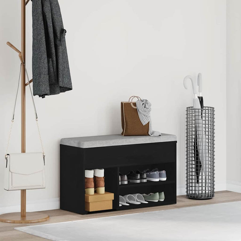 Load image into Gallery viewer, Vidaxl schoenenbank met plank zwart eiken 80 x 30 x 45 cm bewerkt hout
