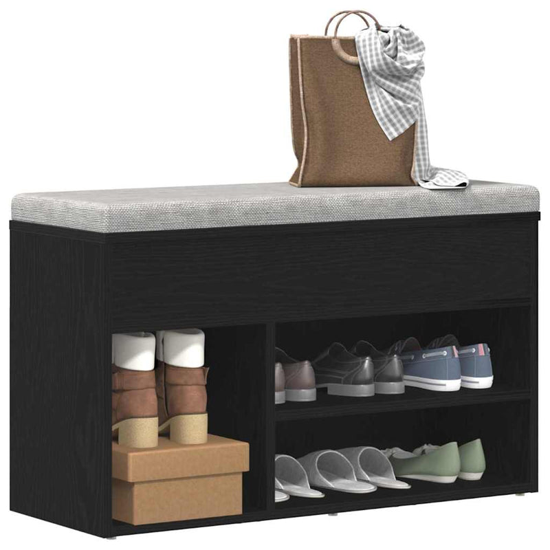 Load image into Gallery viewer, Vidaxl schoenenbank met plank zwart eiken 80 x 30 x 45 cm bewerkt hout
