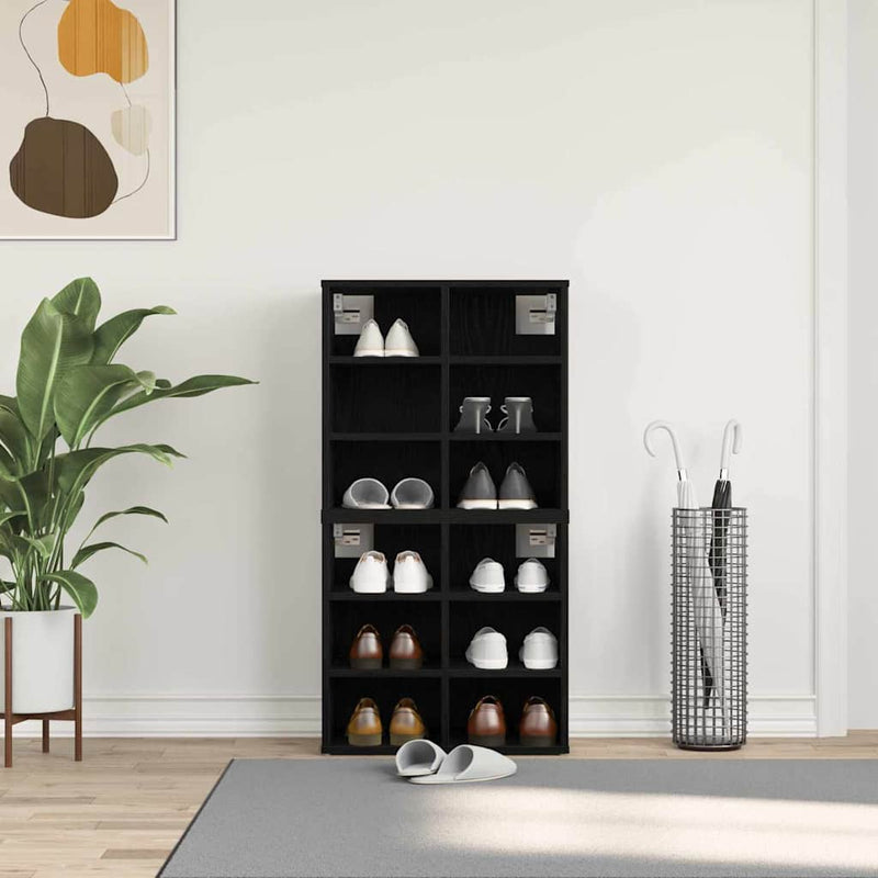 Load image into Gallery viewer, Vidaxl schoenenkast 2 pcs zwart eiken 52 x 30 x 50,5 cm bewerkt hout
