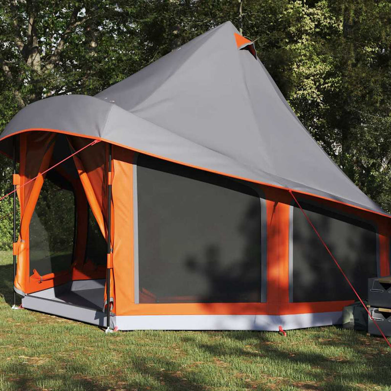 Load image into Gallery viewer, Vidaxl familie tipi tent tipi grijs en oranje 404 x 370 x 270 cm
