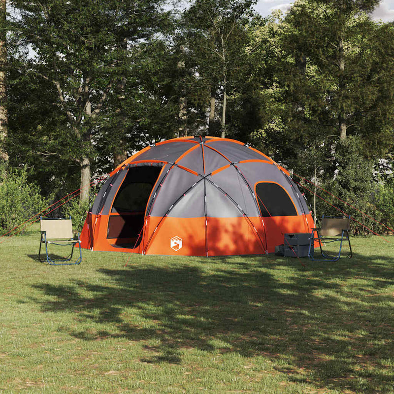 Load image into Gallery viewer, Vidaxl camping tent grijs en oranje 475 x 475 x 235 cm polyester

