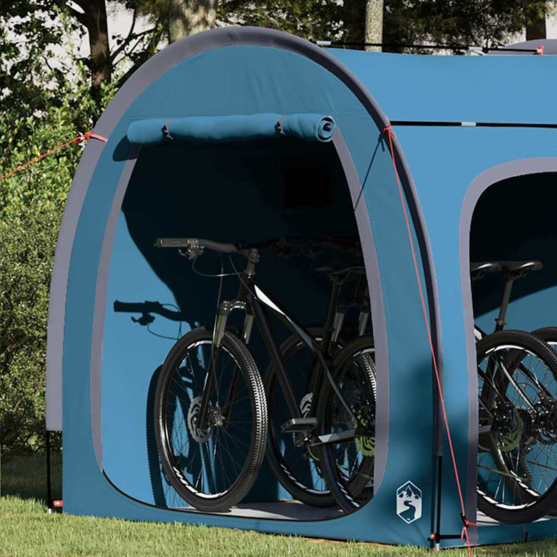 Load image into Gallery viewer, Vidaxl fietstent met dak met opslag blauw 218 x 156 x 180 cm
