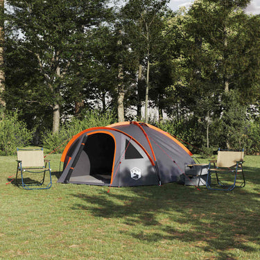 Vidaxl camping tent grijs en oranje 308 x 268 x 130 cm polyester