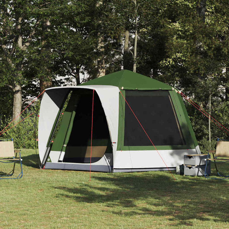 Load image into Gallery viewer, Vidaxl camping tent huisje met dak groen 420 x 420 x 227 cm polyester
