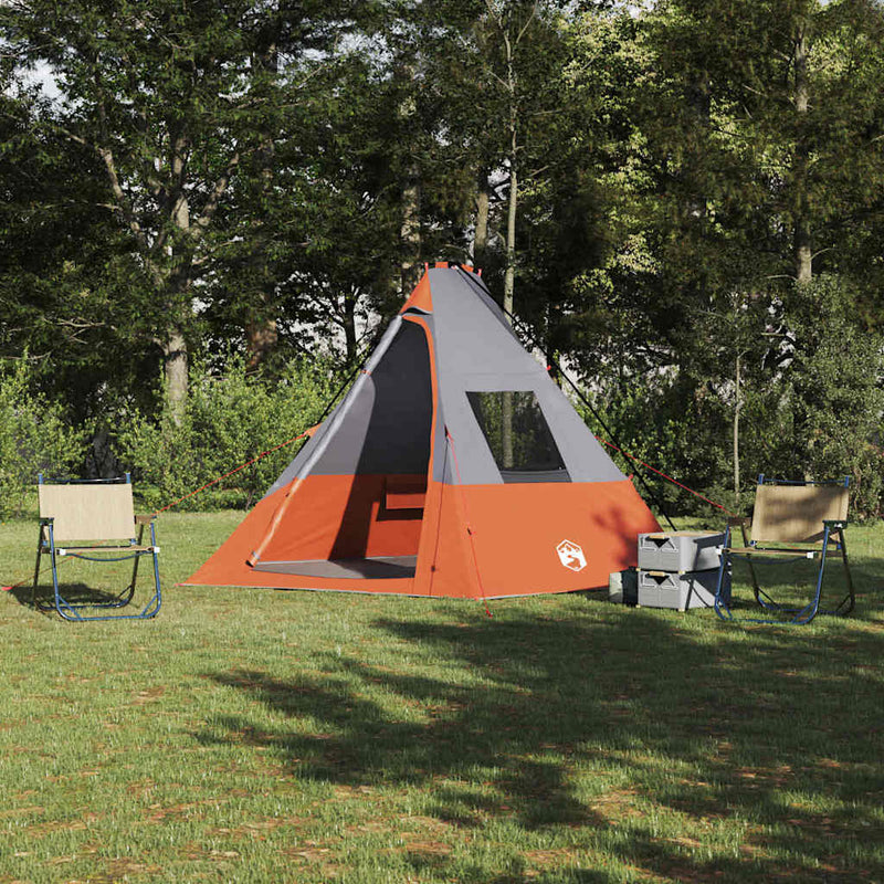 Load image into Gallery viewer, Vidaxl tipi tent met dak grijs en oranje 383 x 338 x 217 cm taft
