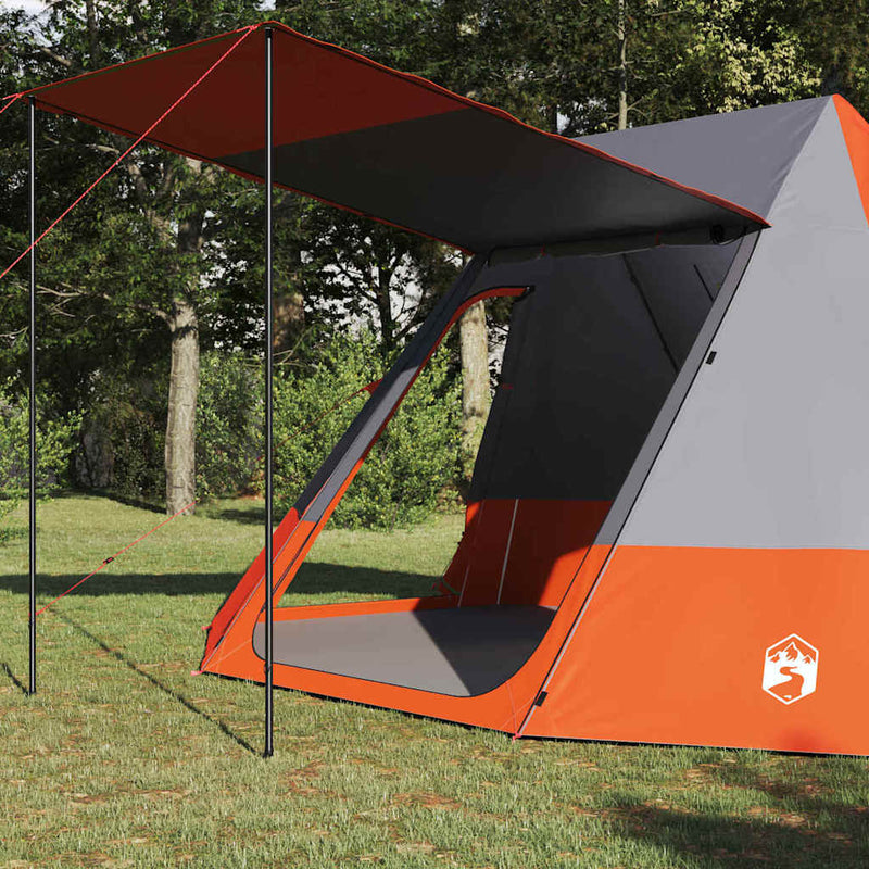 Load image into Gallery viewer, Vidaxl camping tent met dak grijs en oranje 482 x 360 x 227 cm taft
