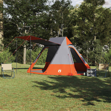 Vidaxl camping tent met dak grijs en oranje 482 x 360 x 227 cm taft
