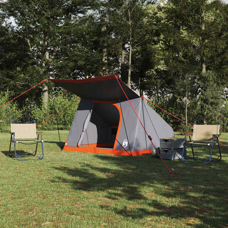 Load image into Gallery viewer, Vidaxl camping tent met dak grijs en oranje 223 x 163 x 130 cm taft

