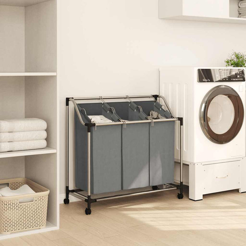 Load image into Gallery viewer, Vidaxl wasmand met wielen 3 vakken grijs
