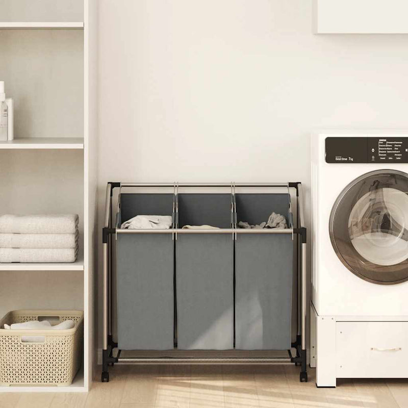 Load image into Gallery viewer, Vidaxl wasmand met wielen 3 vakken grijs

