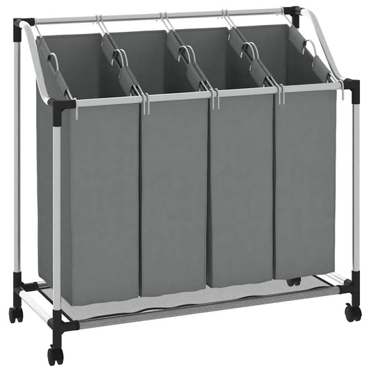 Vidaxl wasmand met wielen 4 vakken grijs