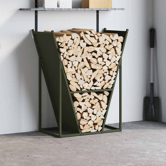 Vidaxl brandhoutrek 69,5x35x81 cm koudgewalst staal olijfgroen