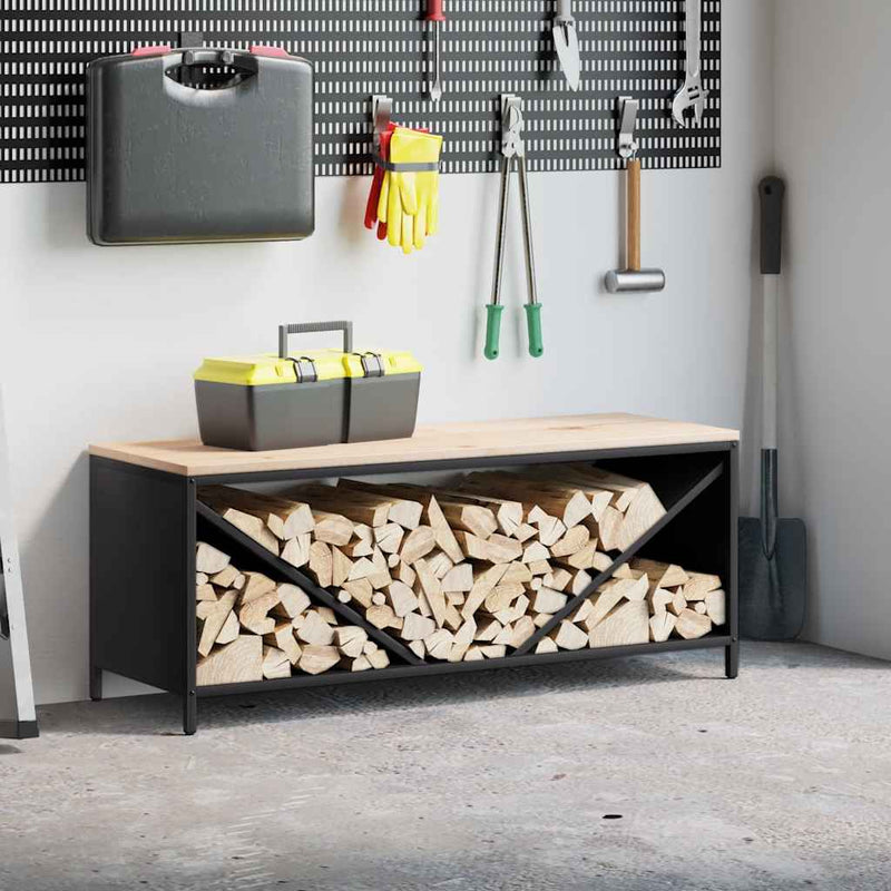 Load image into Gallery viewer, Vidaxl brandhoutrek met houten blad 100,5x35,5x40 cm zwart
