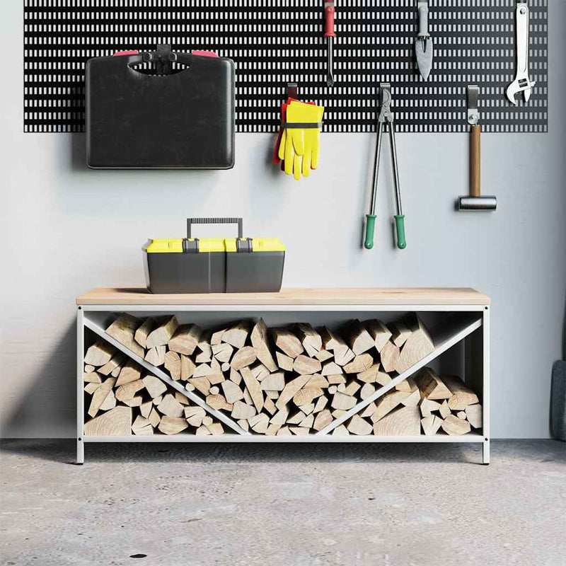 Load image into Gallery viewer, Vidaxl brandhoutrek met houten blad 100,5x35,5x40 cm wit

