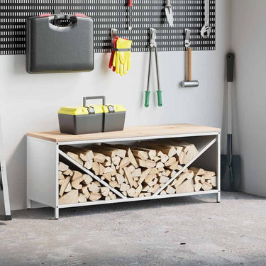 Vidaxl brandhoutrek met houten blad 100,5x35,5x40 cm wit