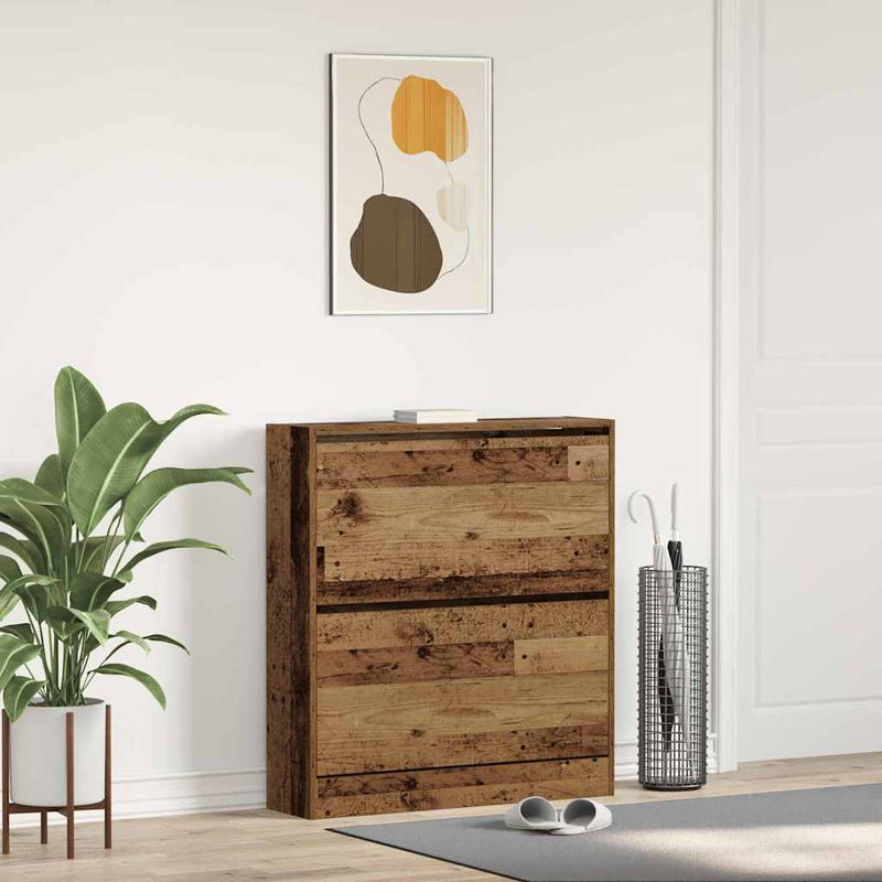 Load image into Gallery viewer, Vidaxl schoenenkast met plank oudhout 80 x 21 x 87,5 cm bewerkt hout
