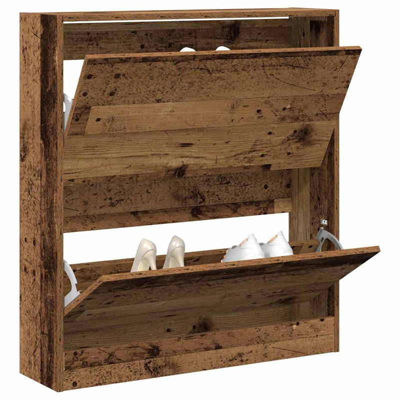 Load image into Gallery viewer, Vidaxl schoenenkast met plank oudhout 80 x 21 x 87,5 cm bewerkt hout
