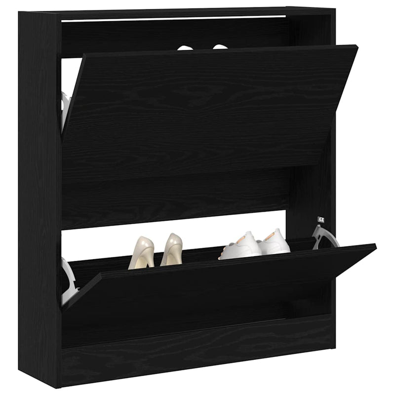Load image into Gallery viewer, Vidaxl schoenenkast zwart eiken 80 x 21 x 87,5 cm bewerkt hout
