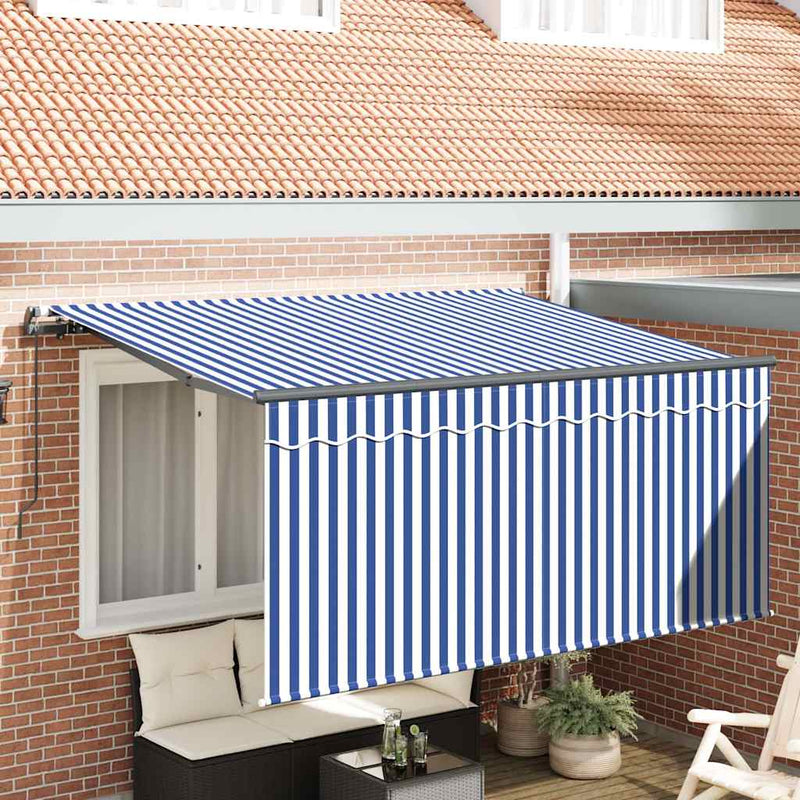 Load image into Gallery viewer, Vidaxl inklapbaar zonnescherm blauw en wit 300 x 200 cm

