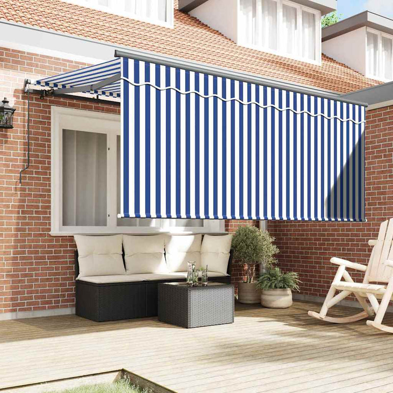 Load image into Gallery viewer, Vidaxl inklapbaar zonnescherm blauw en wit 300 x 200 cm
