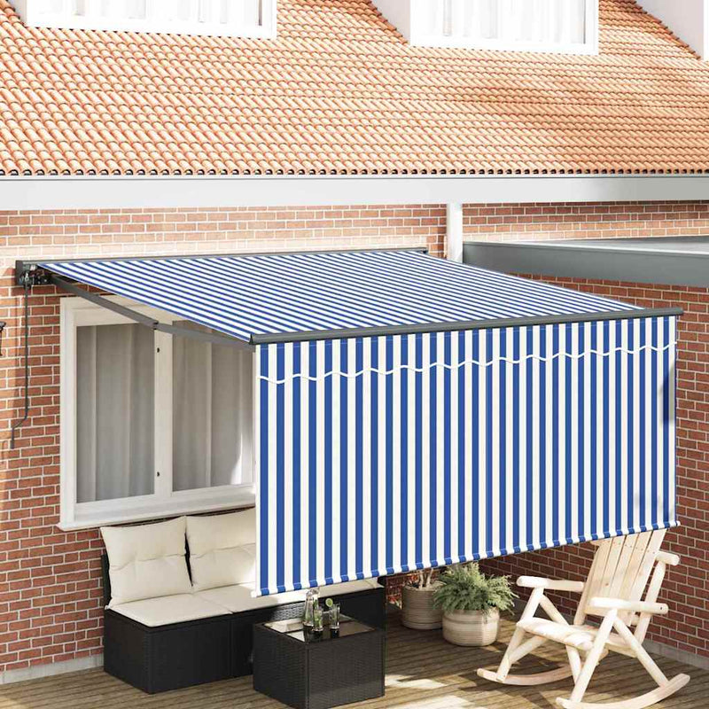 Load image into Gallery viewer, Vidaxl inklapbaar zonnescherm blauw en wit 300 x 250 cm
