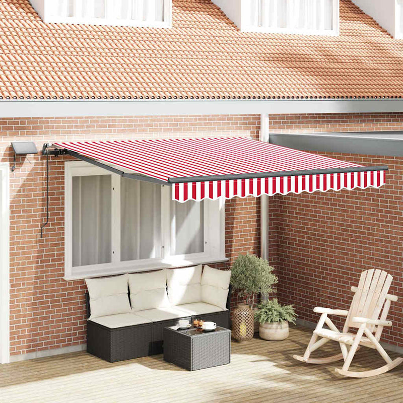 Load image into Gallery viewer, Vidaxl inklapbaar zonnescherm rood en wit 300 x 250 cm stof
