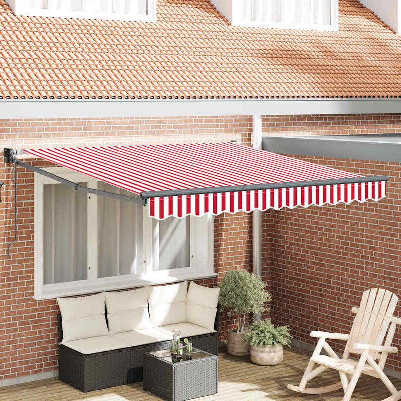 Load image into Gallery viewer, Vidaxl inklapbaar zonnescherm rood en wit 350 x 250 cm
