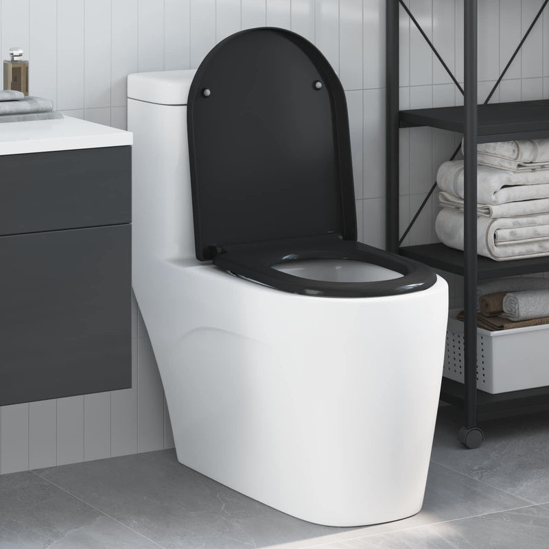 Load image into Gallery viewer, Vidaxl toiletzitting zwart 49 x 36 x 4 cm duroplast
