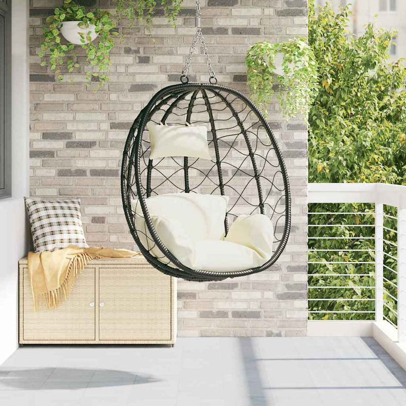 Load image into Gallery viewer, Vidaxl hangende ei-stoel crèmewit 91,5 x 60 x 110 cm poly rattan

