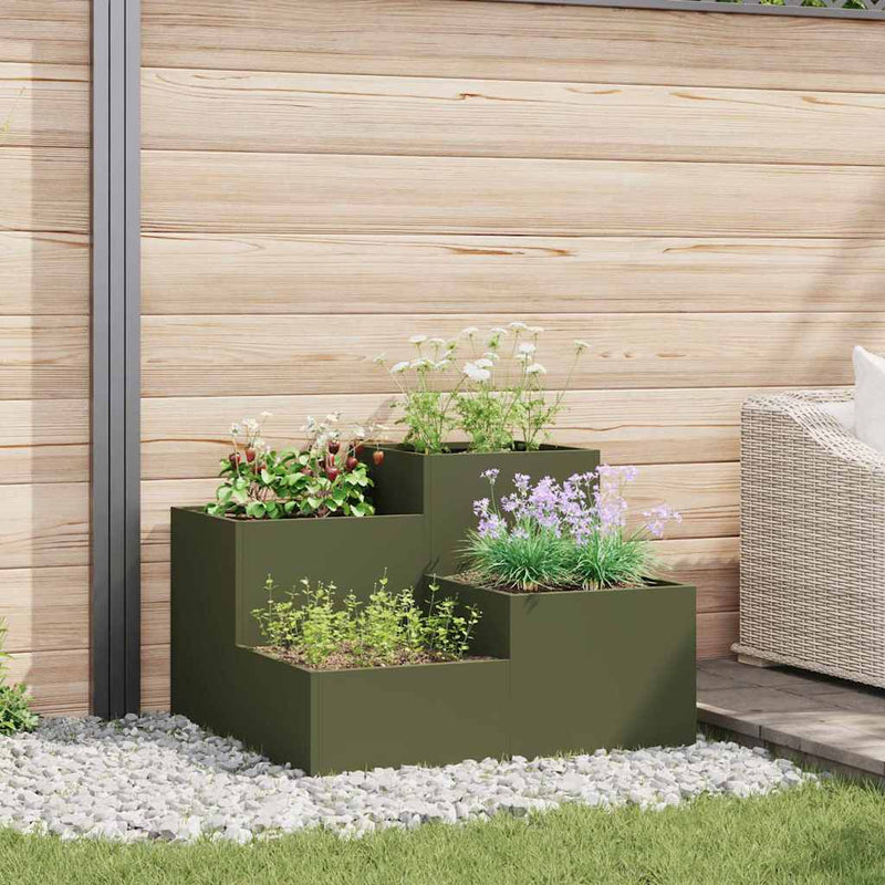 Load image into Gallery viewer, Vidaxl tuin bloempot olijfgroen 80 x 80 x 60 cm staal
