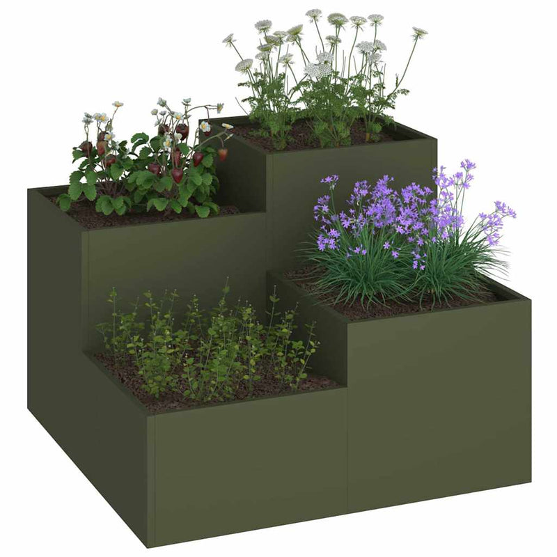 Load image into Gallery viewer, Vidaxl tuin bloempot olijfgroen 80 x 80 x 60 cm staal
