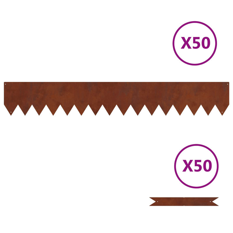 Load image into Gallery viewer, Vidaxl tuinrand 50 pcs bruin 100 x 0.05 x 20 cm cortenstaal
