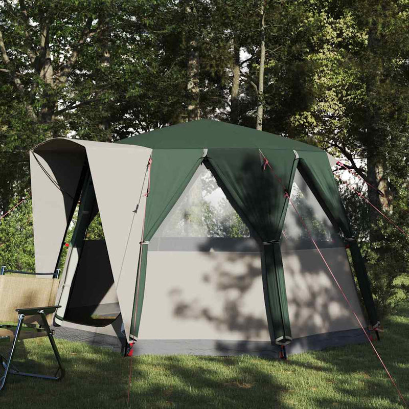 Load image into Gallery viewer, Vidaxl huisje tent met dak met opslag groen en wit 320 x 320 x 203 cm
