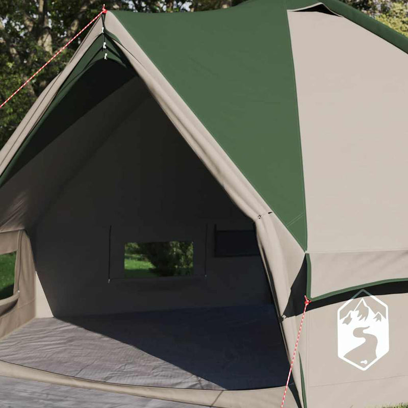 Load image into Gallery viewer, Vidaxl teepee tent met dak met opslag groen en wit 490 x 410 x 210 cm
