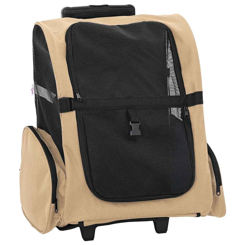 Load image into Gallery viewer, Vidaxl huisdierentrolley 3-in-1 48x32x(57-106) cm oxford stof zandkleurig
