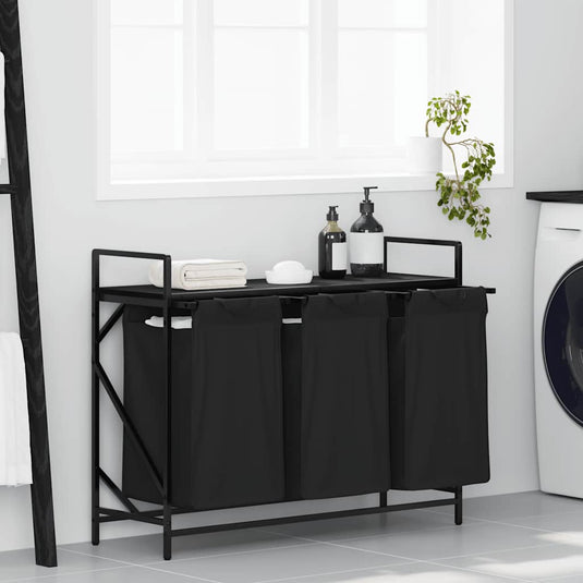 Vidaxl wasmand 3 vakken met plank zwart eikenkleurig