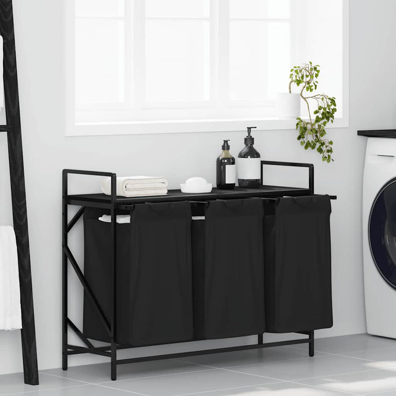 Load image into Gallery viewer, Vidaxl wasmand 3 vakken met plank zwart eikenkleurig
